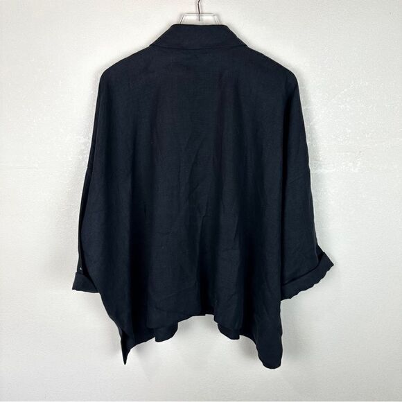 Eskander Black Linen Coat Button Down Oversized Artsy Lagenlook New Size 0 - Picture 8 of 8